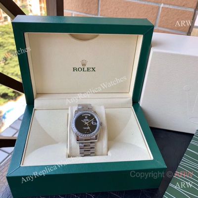 High quality Replica Rolex Day-Date Silver Strap Different Colors Face Dial Silver with diamonds Ceramic Bezel Fashion Watch 40mm